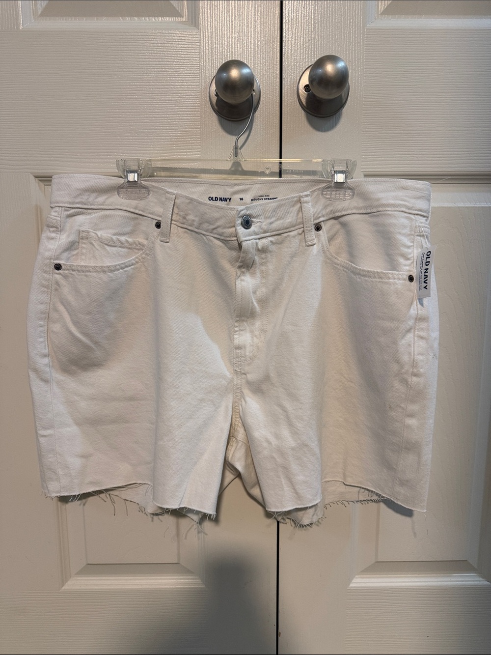 Old Navy High-Waisted Slouchy Straight White Cut-Off Jean Shorts --5-inch inseam